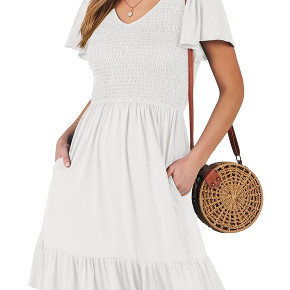 ANRABESS Women's Mini Dress V Neck Flutter Sleeve White Small - Picture 1 of 1